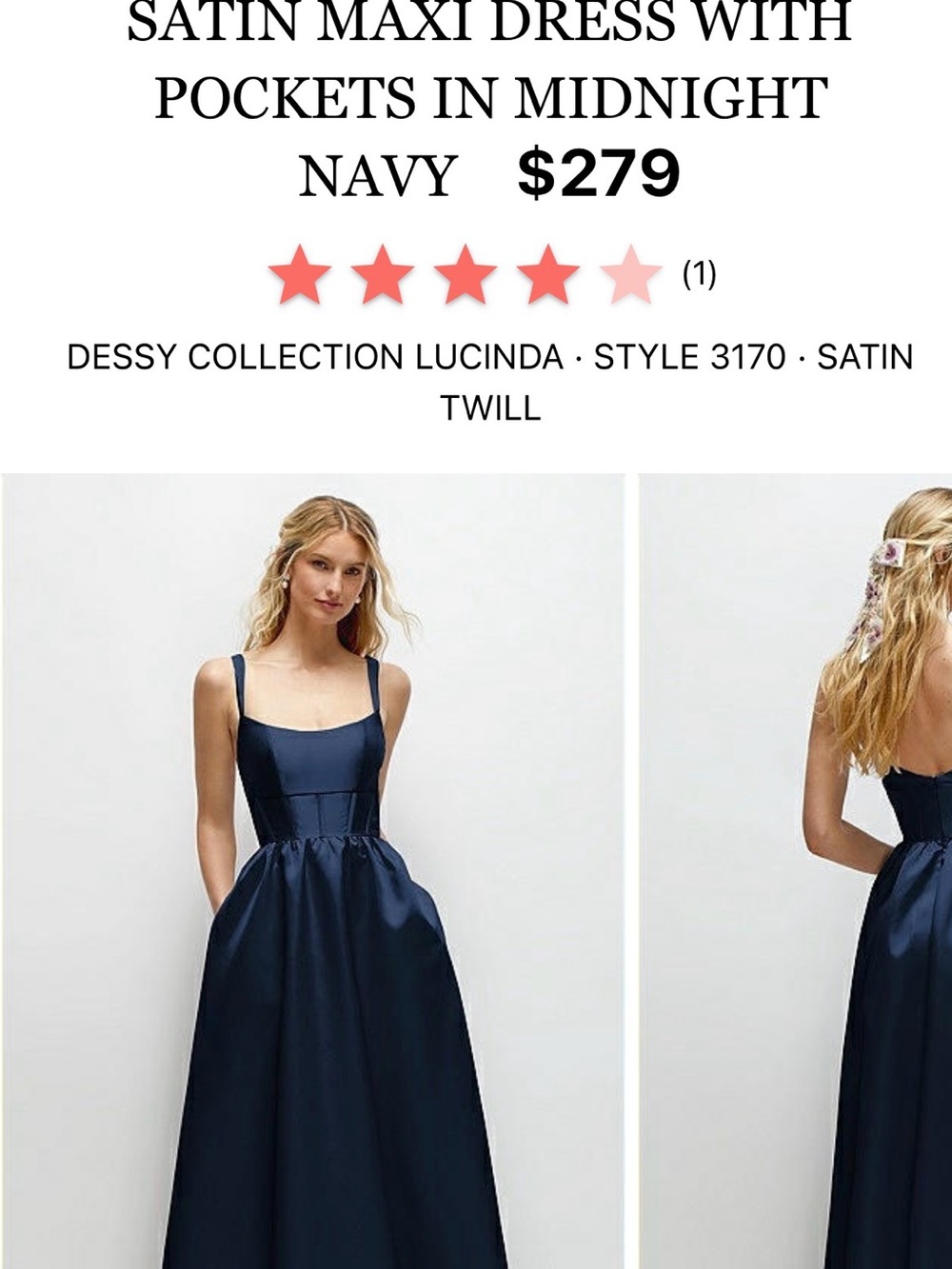 Dessy Collection Satin Maxi Dress in Midnight Navy Size 2